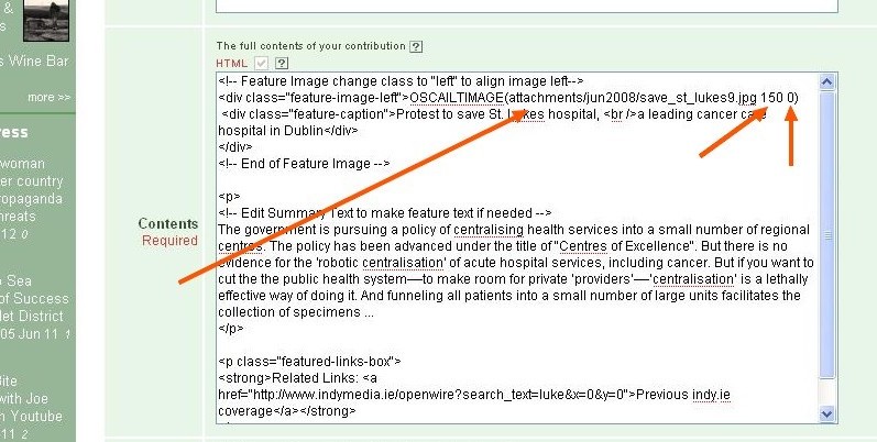 Fig 4.4: Use of an OSCAILTIMAGE macro in a feature